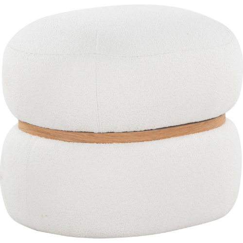 Cinch Pouf Ottoman in Cream Fabric & Natural Wood